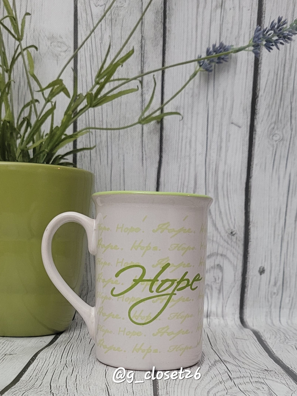 Hope Ceramic Coffee Mug in White and Lime Green